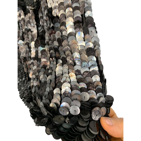 NWT Black Sequin Halter Dress Faux Leather Twist Neck By Poleci Size 0 Silk USA - Picture 8 of 12